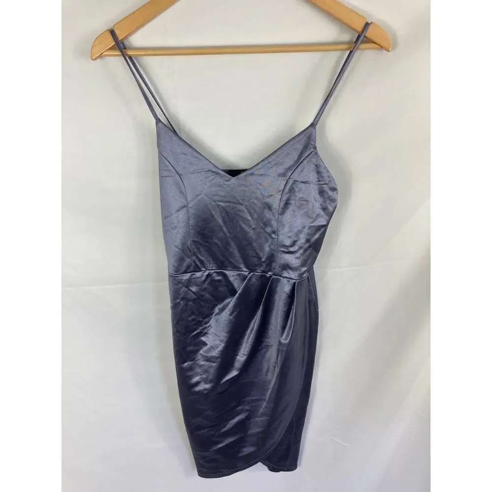 Lulu’s Slate Blue Forever Your Girl Satin Bodycon Dress Size Medium - Picture 3 of 7